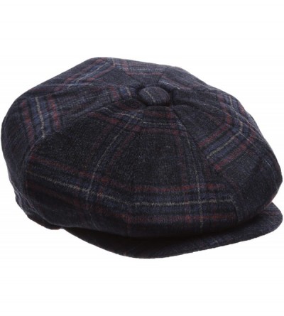 Newsboy Caps Men's Premium 100% Wool 8Panels Plaid Herringbone Newsboy Hat with Socks. - 2321-bluered - C512MYBAVYI $12.75
