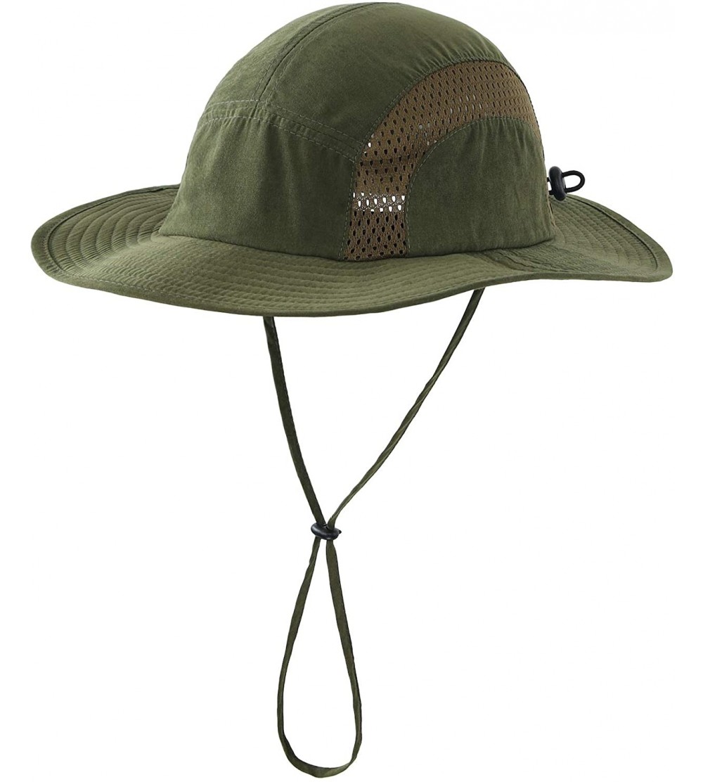 Sun Hats Men's Sun Hat UPF 50+ Wide Brim Bucket Hat Windproof Fishing Hats - N Army Green - C9198XOH8RX $13.36