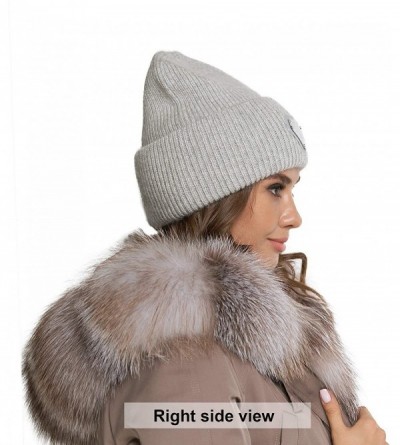 Skullies & Beanies Cuff Beanie - Wool Fold Watch Cap for Women - Diamond Fluffy Ribbed Knit Angora Stocking Ski Hat - CF18UAL...