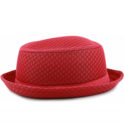 Fedoras Unisex Light Weight Classic Soft Cool Mesh Pork Pie hat - Red - CZ183NIZX90 $26.55