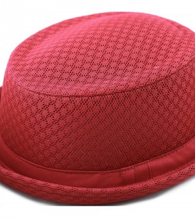 Fedoras Unisex Light Weight Classic Soft Cool Mesh Pork Pie hat - Red - CZ183NIZX90 $26.55