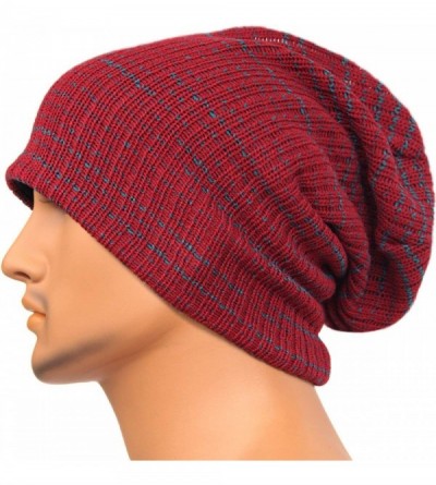 Skullies & Beanies Unisex Adult Winter Warm Slouch Beanie Long Baggy Skull Cap Stretchy Knit Hat Oversized - Claret - CM128JX...