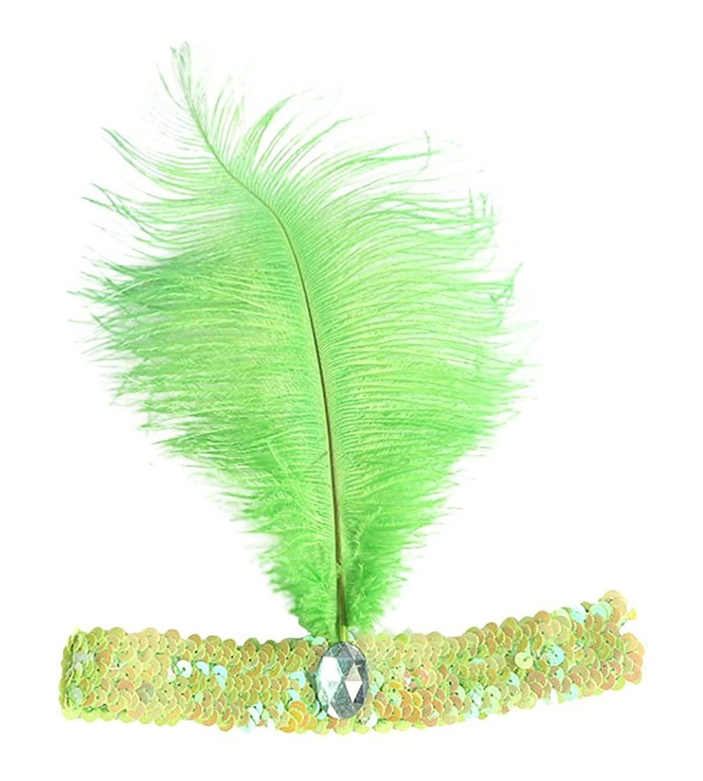 Headbands 20's Sequined Showgirl Flapper Headband with Feather Plume - Green - CT12MASV56N $5.80