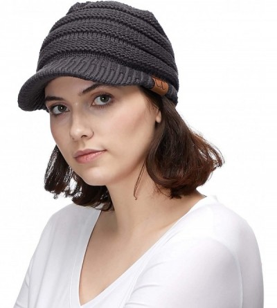 Visors Hatsandscarf Exclusives Women's Ribbed Knit Hat with Brim (YJ-131) - Dark Melange Grey - C212O86R3GH $26.79