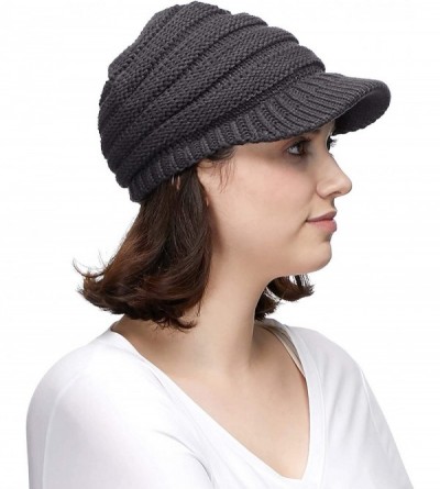 Visors Hatsandscarf Exclusives Women's Ribbed Knit Hat with Brim (YJ-131) - Dark Melange Grey - C212O86R3GH $26.79