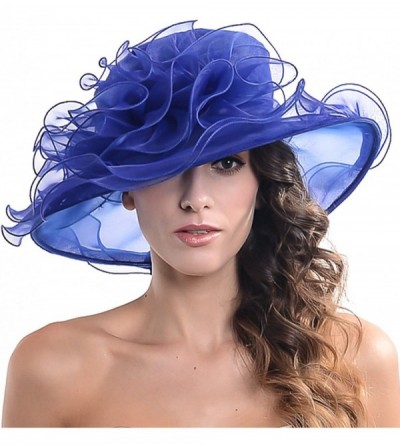 Bucket Hats Womens Black Kentucky Derby Church Hat Dress Fascinator Bridal Organza Tea Party Wedding Hat - Navy Blue - CQ18NW...