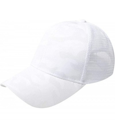 Baseball Caps Ponycap Messy High Bun Ponytail Adjustable Mesh Trucker Baseball Cap Hat for Women - White - CS18T94KQ2H $26.31