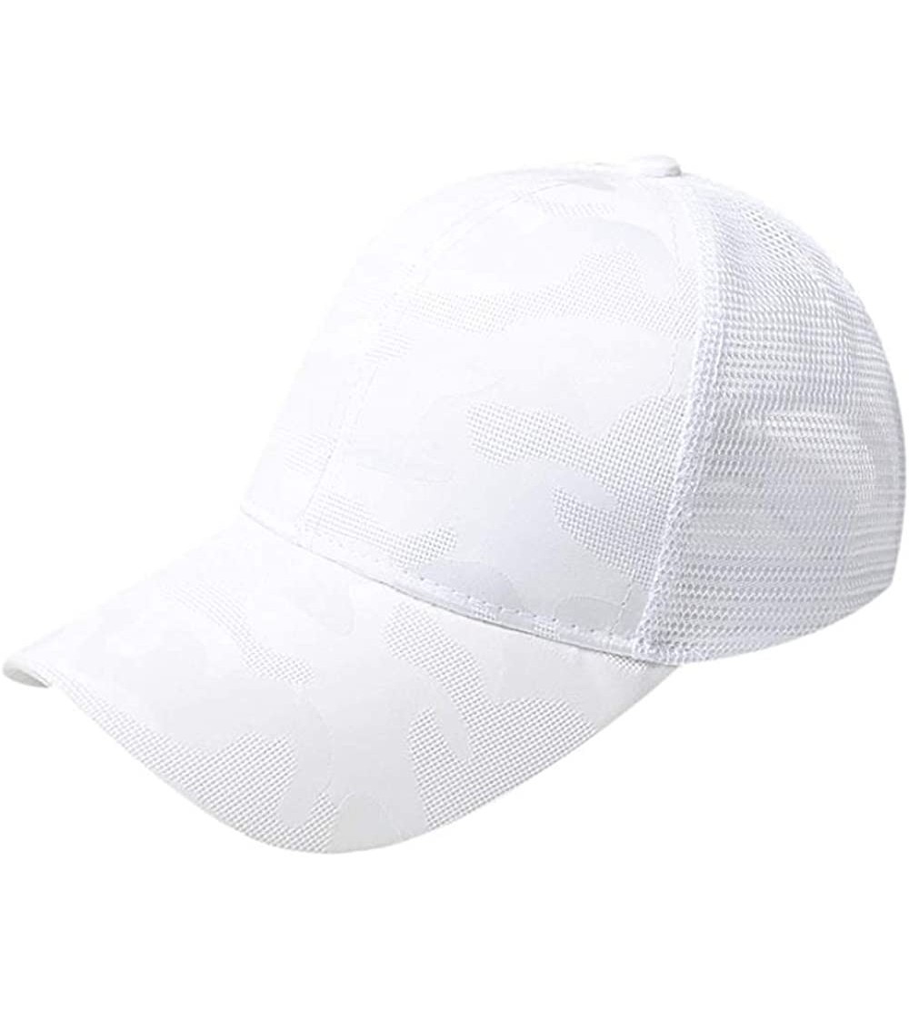 Baseball Caps Ponycap Messy High Bun Ponytail Adjustable Mesh Trucker Baseball Cap Hat for Women - White - CS18T94KQ2H $16.71
