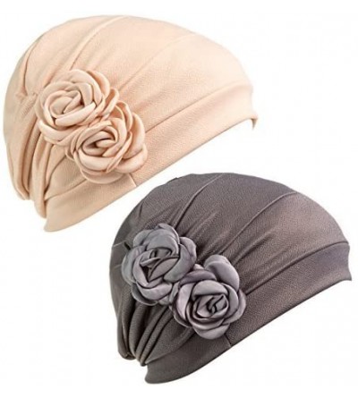 Headbands Print Flower Cap Cancer Hats Beanie Stretch Casual Turbans for Women - Beige+gray - C418CUT3YCG $63.41