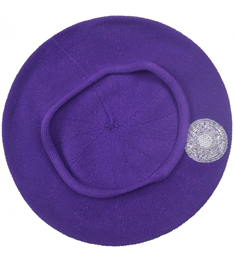 Berets Beaded Lavender Circle on Beret for Women 100% Cotton - Purple - CX17YDTX77A $26.18