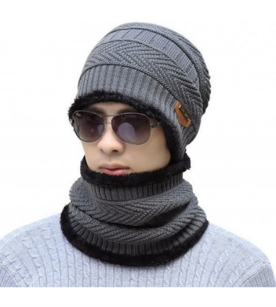 Skullies & Beanies Slouchy Beanie Winter Hats for Men Windproof Scarf Warm Snow Knit Skull Cap - _Hat and Scarf(grey) - CN185...