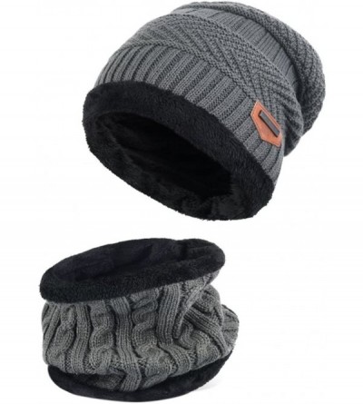 Skullies & Beanies Slouchy Beanie Winter Hats for Men Windproof Scarf Warm Snow Knit Skull Cap - _Hat and Scarf(grey) - CN185...