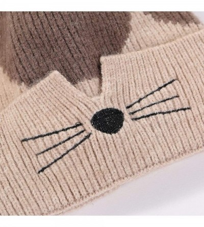 Skullies & Beanies Women Cute Beanie Hats Cute Casual Cat Knitted Beanie Hats - Beige - C318A9HE2RN $8.50