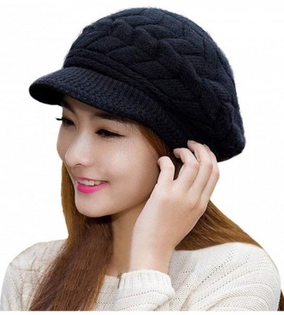 Skullies & Beanies Womens Winter Hat Girls Warm Outdoor Wool Knit Crochet Snow Cap - Black - C012NTJUWEF $10.27
