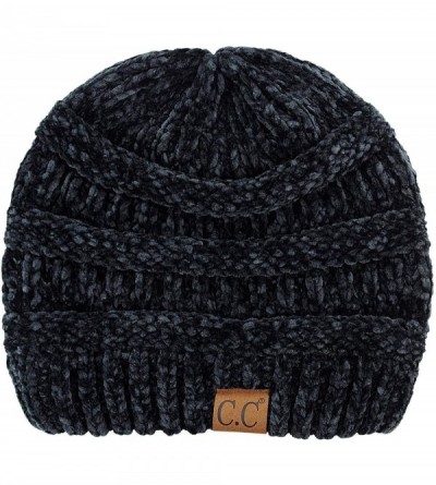 Skullies & Beanies Women's Chenille Soft Warm Thick Knit Beanie Cap Hat - Black - C618IQG7KAM $24.05