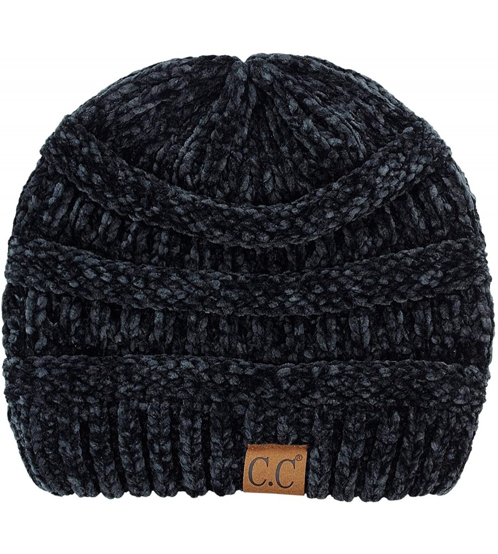 Skullies & Beanies Women's Chenille Soft Warm Thick Knit Beanie Cap Hat - Black - C618IQG7KAM $13.43