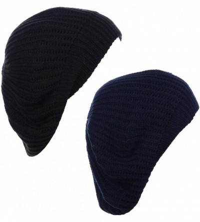 Berets Ladies Winter Solid Chic Slouchy Ribbed Crochet Knit Beret Beanie Hat W/WO Flower Adornment - CC18X8WUO56 $33.82