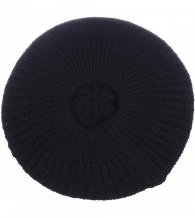 Berets Ladies Winter Solid Chic Slouchy Ribbed Crochet Knit Beret Beanie Hat W/WO Flower Adornment - CC18X8WUO56 $18.94