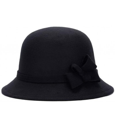 Bucket Hats Women Bowler Hat Vintage Winter Wool Warm Bucket Hat 1920 Cloche Hat - Black - C118KO40UQX $19.41