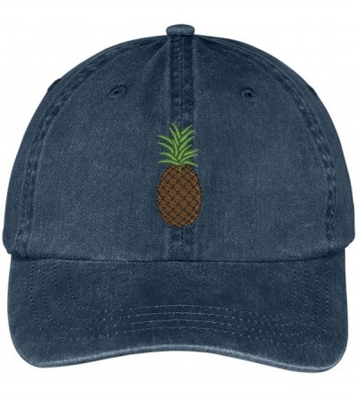 Baseball Caps Pineapple Embroidered Pigment Dyed 100% Cotton Cap - Navy - CE12FS7VK91 $32.77