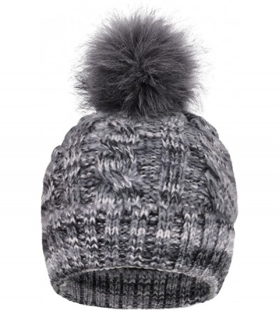 Skullies & Beanies Cable Knit Beanie with Faux Fur Pompom Ears - W_mix Grey - C218A9LRN74 $9.14
