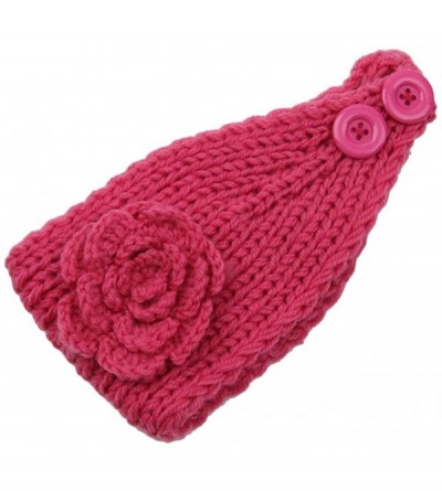 Skullies & Beanies Women's Fashion Crochet Flowers Headband Knitted Hat Cap Headwrap Bands - Pink 1 - CW187INCI0I $21.20