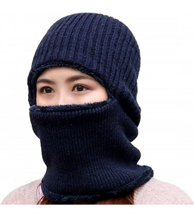 Skullies & Beanies Womens Knitted Beanie Hat Warm Windproof Ski Face Mask Winter Hats - Navy - CC186OE5E2M $14.72