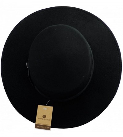 Fedoras Wool Wide Brim Porkpie Fedora Hat w/Simple Band Accent - Black - CL12D022SKB $48.21