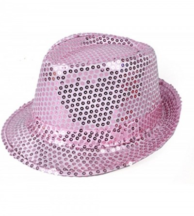 Fedoras Solid Color Sequins Fedora Hat - Pink - CZ11DNXCEFH $19.08