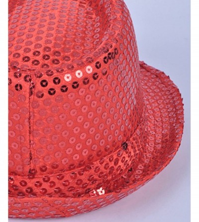 Fedoras Solid Color Sequins Fedora Hat - Pink - CZ11DNXCEFH $12.30