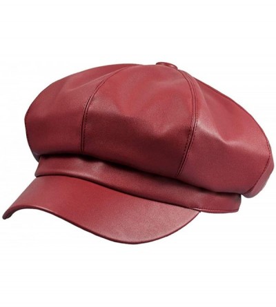 Berets Women Newsboy Hat Cap for Ladies Visor Beret Hat - 3b116-pu Leather-red - CJ18Y4ZRQN5 $9.22