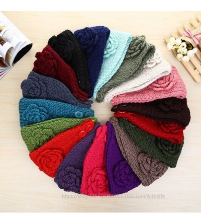 Skullies & Beanies Women's Fashion Crochet Flowers Headband Knitted Hat Cap Headwrap Bands - Pink 1 - CW187INCI0I $9.91