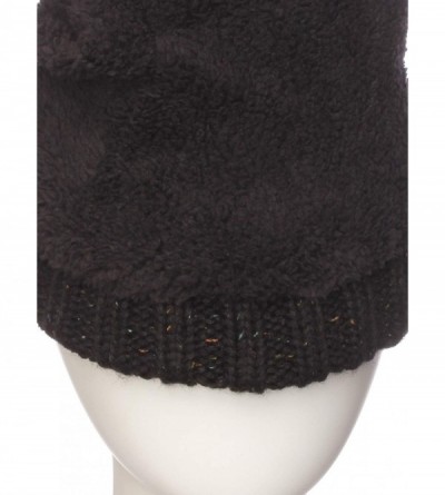Skullies & Beanies Women Chunky Soft Strech Cable Knit Pom Pom Beanie Sherpa Fleece Lined - Midnight Black Mix Confetti - C41...