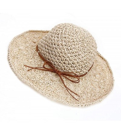 Sun Hats Straw Hats for Women Wide Brim Caps Foldable Summer Beach Sun Protective Hat - Beige - CU18RQG8GXM $13.04