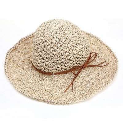 Sun Hats Straw Hats for Women Wide Brim Caps Foldable Summer Beach Sun Protective Hat - Beige - CU18RQG8GXM $13.04