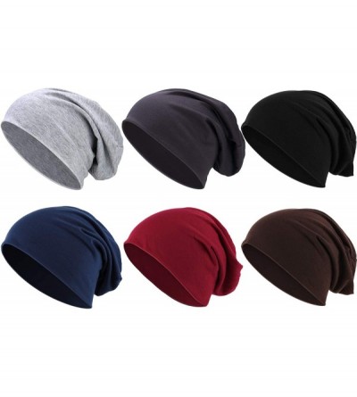 Skullies & Beanies 6 Pieces Thin Knit Slouchy Beanies Cap Cotton Chemo Sleep Cap Dwarf Hat for Women Men - CA18YE5MQOC $34.47