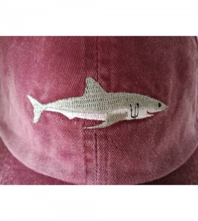 Baseball Caps Unisex Baseball Hat Shark Embroidery Washed Denim Adjustable Baseball Cap - Winered - CJ186YD5A73 $12.91