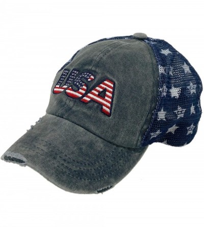 Baseball Caps Everyday Distressed Trucker Mesh Summer Vented Baseball Sun Cap Hat - Patch Usa - CX196XCNZ6G $15.67