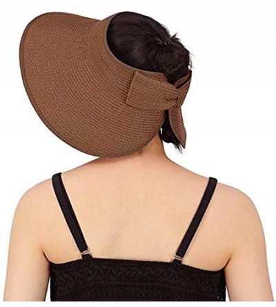 Sun Hats Women & Girls Foldable Roll Up Wide Brim Visor Hat Sports Beach Straw Hat Stripe Sun Cap - Women Coffee - CK18EX6HSX...
