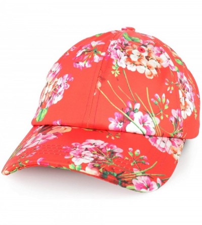 Baseball Caps Women's Floral Print Satin Unstructured Low Profile Baseball Cap - Red - CH186SQESL5 $13.63