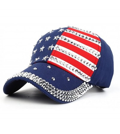 Baseball Caps American Flag Baseball Cap Sparkle Rhinestone USA Flag Deim Hip Hop Hat - 1c - C5184UOCMQI $26.84