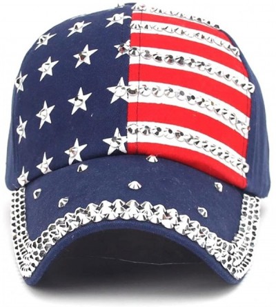 Baseball Caps American Flag Baseball Cap Sparkle Rhinestone USA Flag Deim Hip Hop Hat - 1c - C5184UOCMQI $15.79