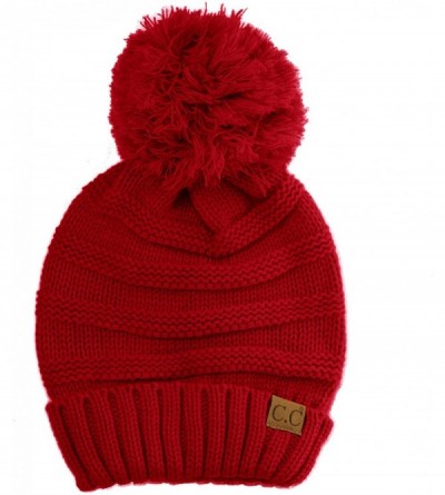 Skullies & Beanies Oversized Super Big Slouchy Pom Pom Warm Chunky Stretchy Knit Beanie Hat - Solid Red - CP185TZLUYN $8.91