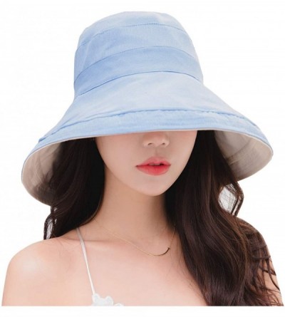 Sun Hats Women Reversible Bucket Hat UV Sun Protection Wide Brim Foldable Floppy Bucket Hat - 1blue - CC194KS5DDC $35.07