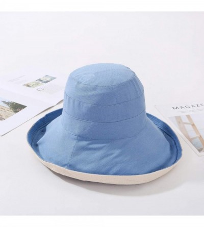 Sun Hats Women Reversible Bucket Hat UV Sun Protection Wide Brim Foldable Floppy Bucket Hat - 1blue - CC194KS5DDC $15.76