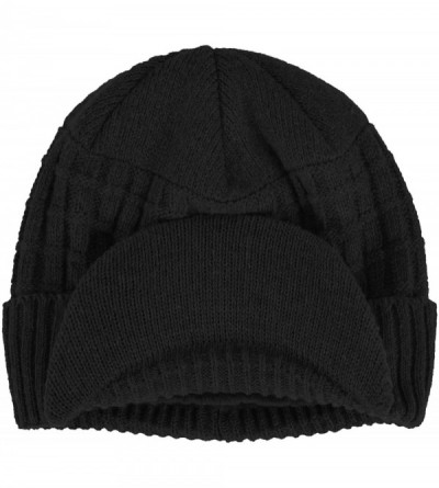 Skullies & Beanies Sports Winter Outdoor Knit Visor Hat Billed Beanie with Brim Warm Fleece Lined for Men and Women - Black -...