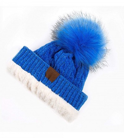 Skullies & Beanies Women Winter Pom Pom Beanie Hats Warm Fleece Lined-Chunky Trendy Cute Chenille Knit Twist Cap - 3-blue-x -...