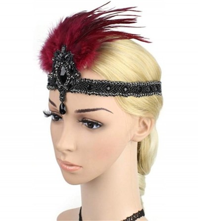 Headbands 1920s Headpiece Feather Flapper Headband Great Gatsby Headdress Vintage Accessory - Red -6 - CP18KW0Y4NZ $10.96