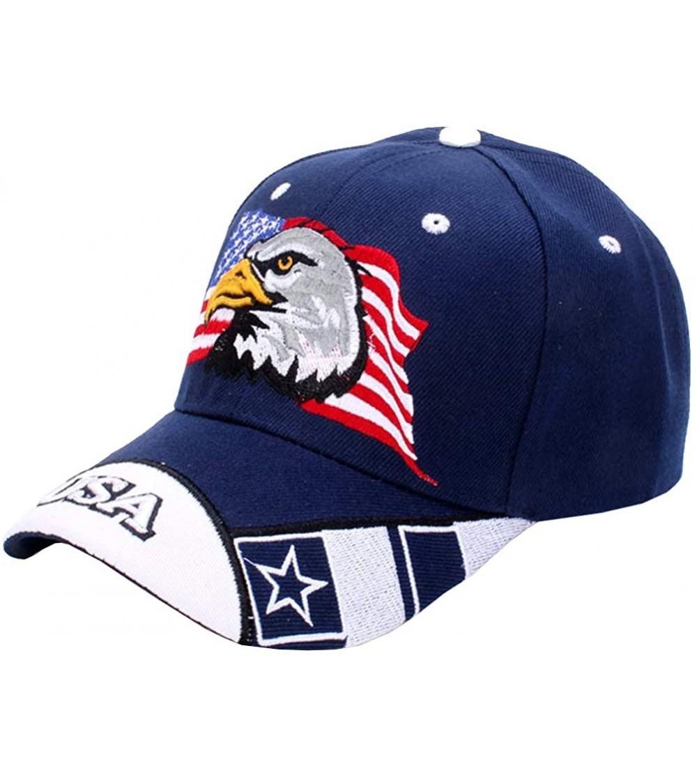 Baseball Caps American Flag USA Eagle Baseball Hat Cap for Women Men Adjustable 3D Embroidered - Navy - C318RHD8Y6T $23.13