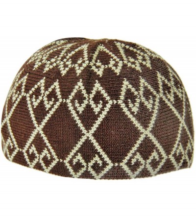 Skullies & Beanies Fancy Soft Wool One Size Burgundy and Tan Kufi Hat Skull Cap Warm Beanie - CC18Y37I4A2 $13.69